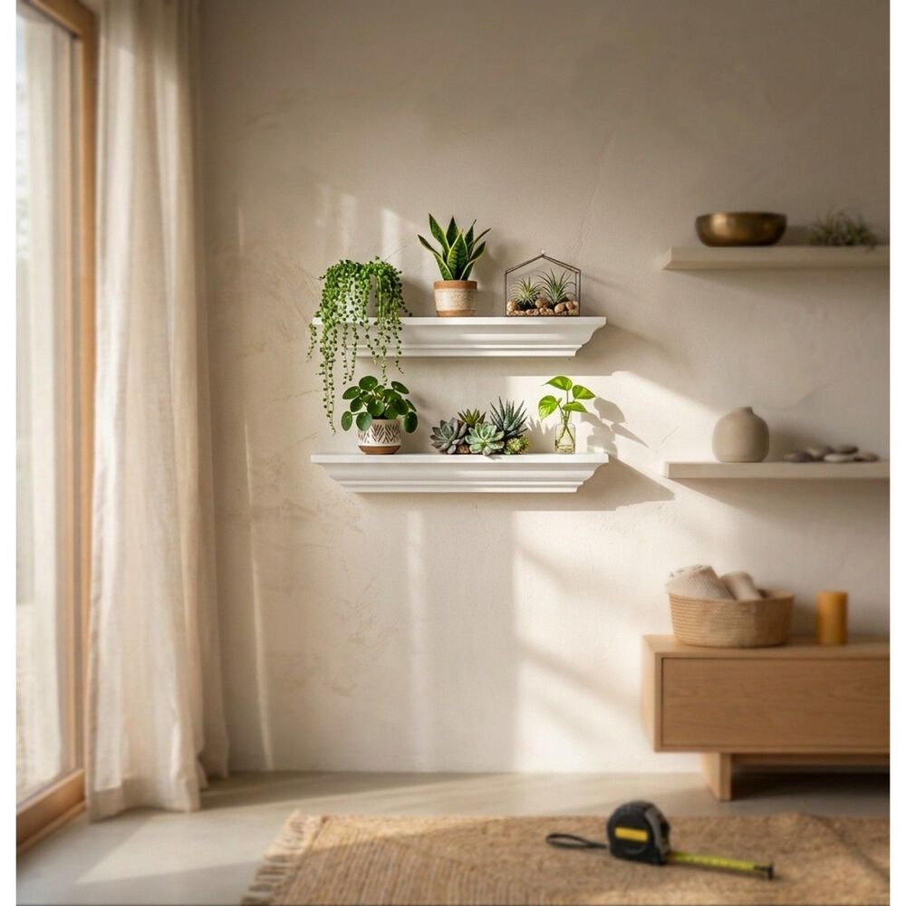 Set of 2 White Wooden Shelves Set –Elegant Wall Décor –Farmhouse Style Must‑Have